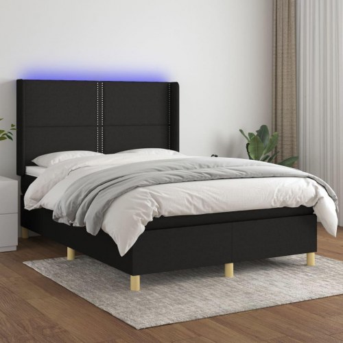 Kontinentalseng med LED-lys 140×190 cm - sort stof