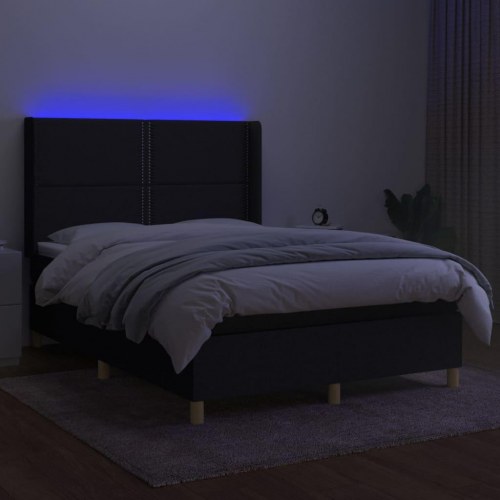 Kontinentalseng med LED-lys 140×190 cm - sort stof