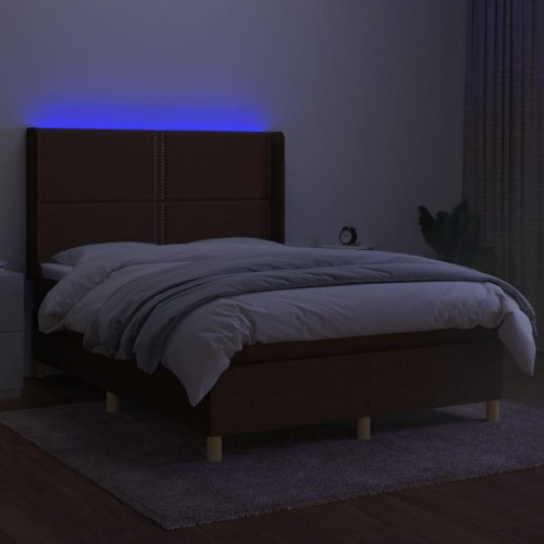 Kontinentalseng med LED-lys 140 x 190 cm - stof, mørkebrun