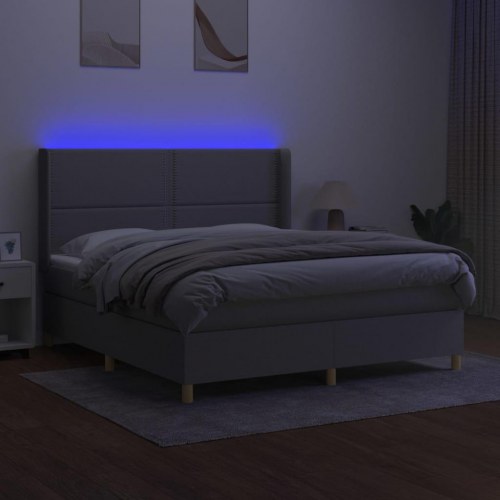 Kontinentalseng med LED-lys 180×200 cm - stof, lysegrå