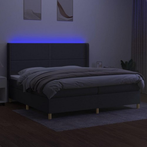 Kontinentalseng med LED-lys 200 x 200 cm - stof, mørkegrå