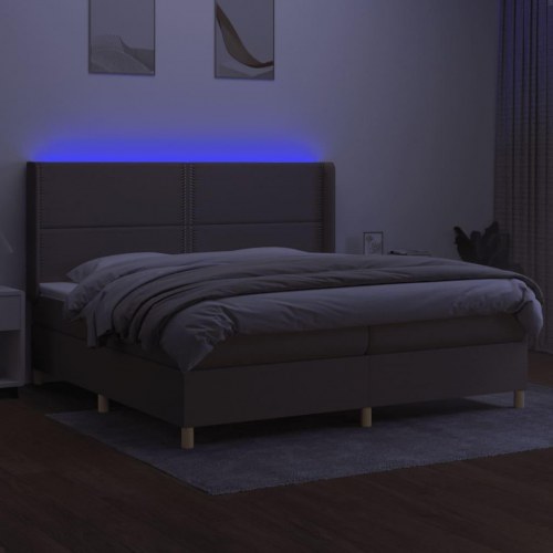Kontinentalseng med LED-lys 200x200 cm - stof gråbrun