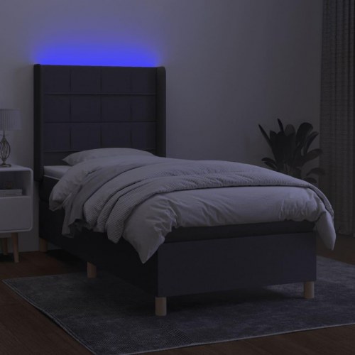 Kontinentalseng med LED-lys 90×200 cm - stof, mørkegrå