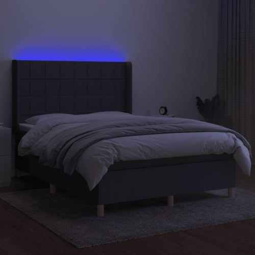 Kontinentalseng med LED-lys 140×190 cm - stof, mørkegrå