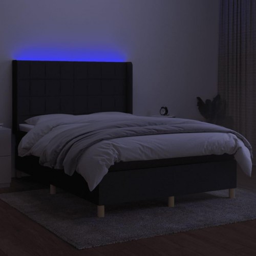 Kontinentalseng med LED-lys 140×200 cm - sort stof