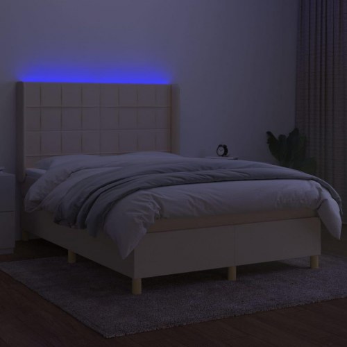 Kontinentalseng med LED-lys 140x200 cm - stof, cremefarvet