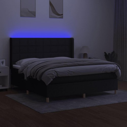 Kontinentalseng med LED-lys 160×200 cm - stof, sort
