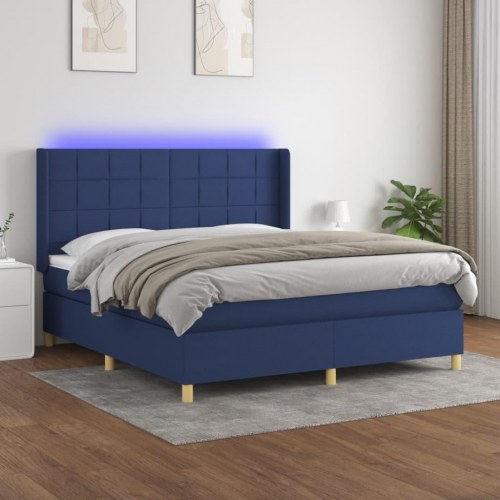 Kontinentalseng med LED-lys 160×200 cm - stof, blå