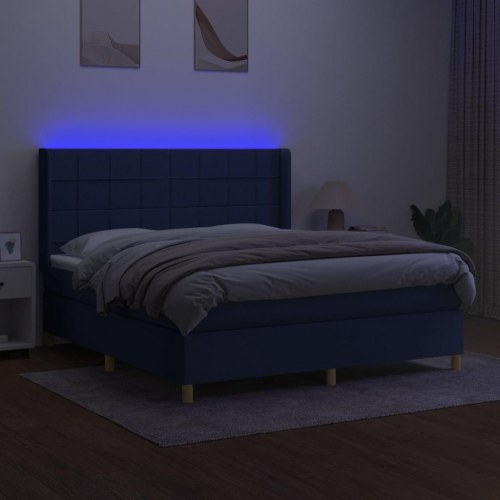 Kontinentalseng med LED-lys 160×200 cm - stof, blå