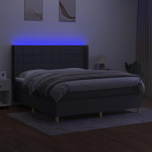 Kontinentalseng med LED-lys 180×200 cm - stof, mørkegrå
