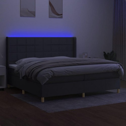 Kontinentalseng med LED-lys 200x200 cm - stof, mørkegrå