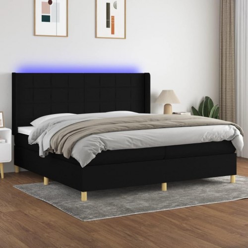 Kontinentalseng med LED-lys 200x200 cm - stof, sort