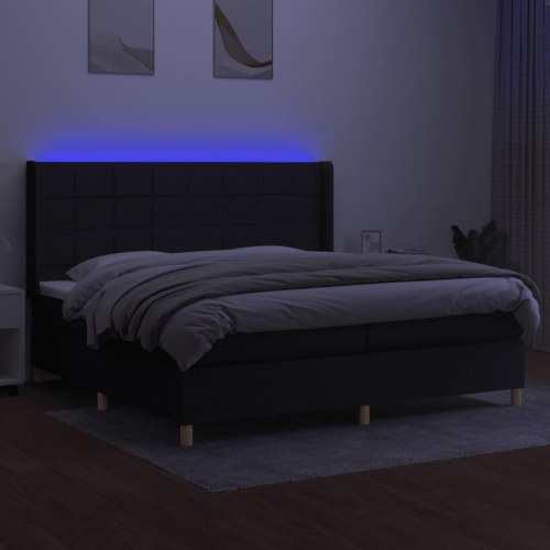 Kontinentalseng med LED-lys 200x200 cm - stof, sort