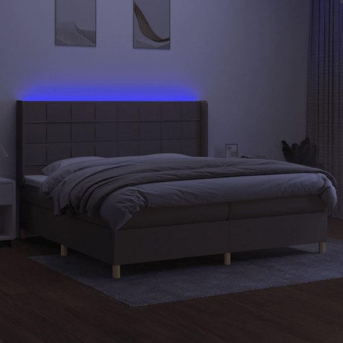 Kontinentalseng med LED-lys 200×200 cm - stof gråbrun