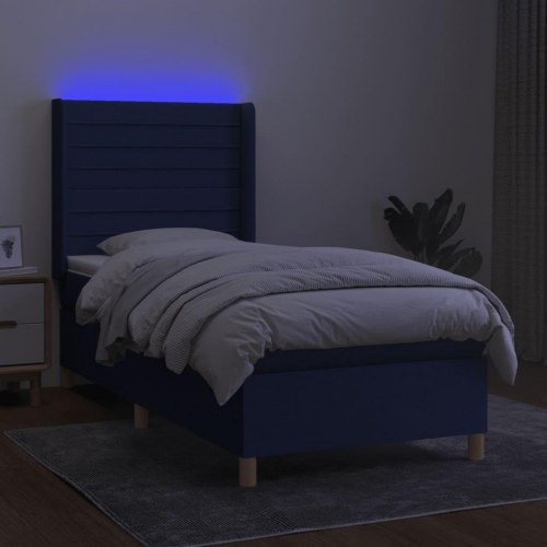 Kontinentalseng med LED-lys 90x190 cm - stof, blå