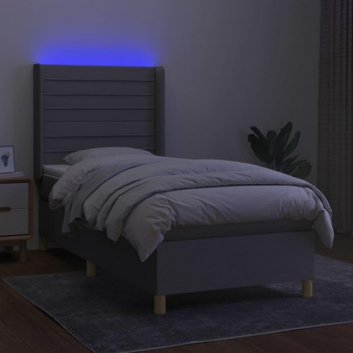 Kontinentalseng med LED-lys 90×200 cm - stof, lysegrå