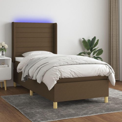 Kontinentalseng med LED-lys 100×200 cm - stof, mørkebrun