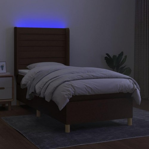 Kontinentalseng med LED-lys 100×200 cm - stof, mørkebrun