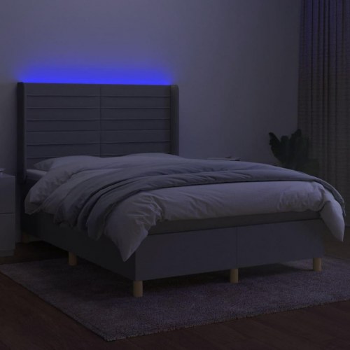 Kontinentalseng med LED-lys 140×190 cm - stof, lysegrå