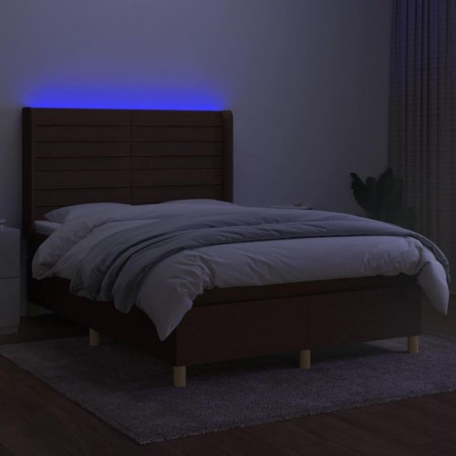 Kontinentalseng med LED-lys 140x200 cm - stof, mørkebrun