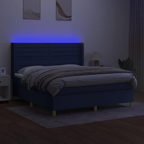 Kontinentalseng med LED-lys 160×200 cm - stof, blå