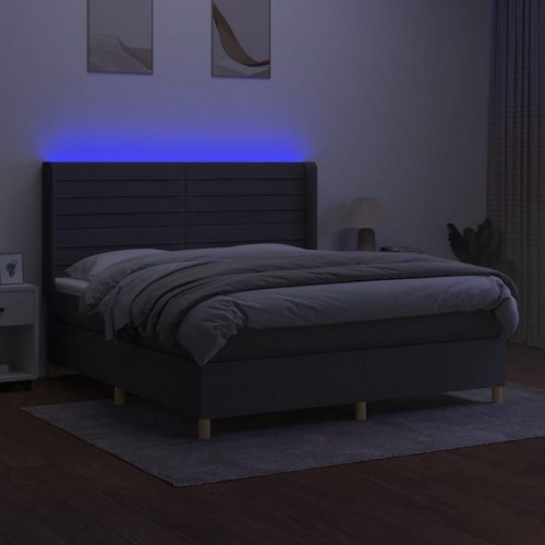 Kontinentalseng med LED-lys 180 x 200 cm - stof, mørkegrå