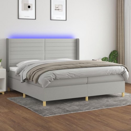 Kontinentalseng med LED-lys 200×200 cm - stof, lysegrå