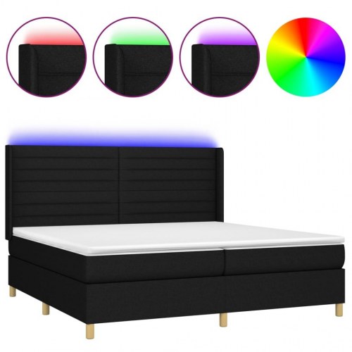 Kontinentalseng med LED-lys 200x200 cm - stof, sort