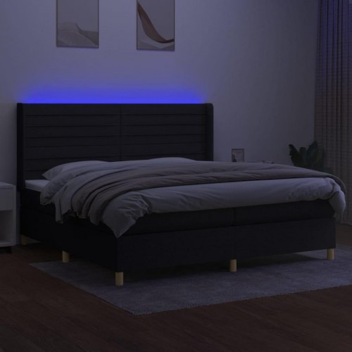 Kontinentalseng med LED-lys 200x200 cm - stof, sort