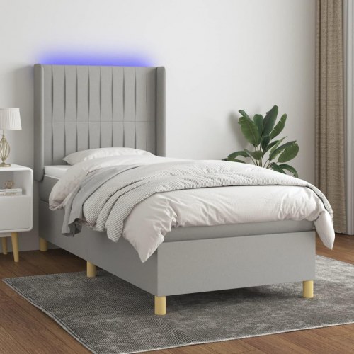 Kontinentalseng med LED-lys 90x190 cm - stof, lysegrå
