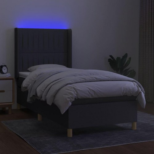 Kontinentalseng med LED-lys 90 × 190 cm - stof, mørkegrå