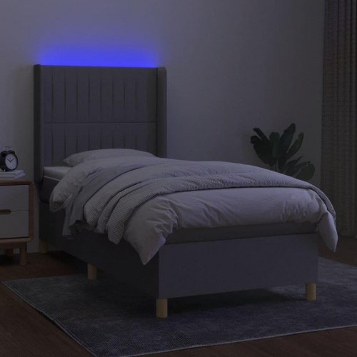 Kontinentalseng med LED-lys 90x200 cm - stof, lysegrå