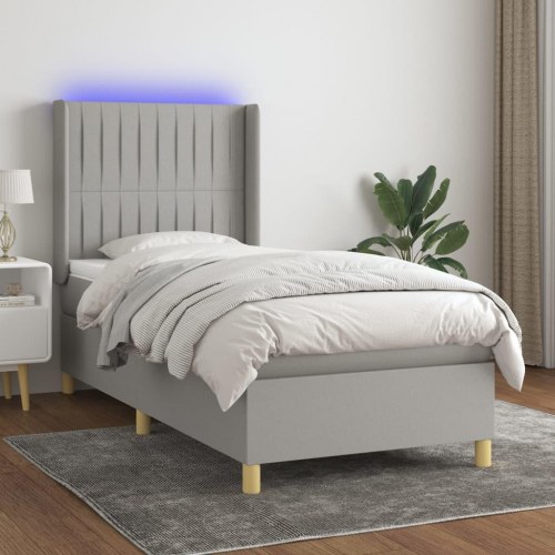 Kontinentalseng med LED-lys 100×200 cm - stof, lysegrå