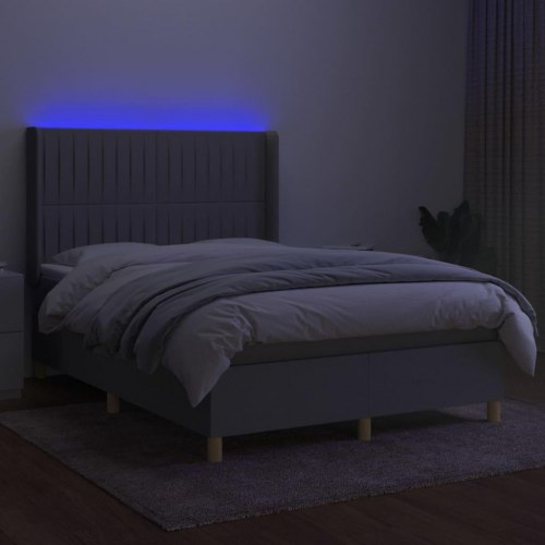 Kontinentalseng med LED-lys 140×190 cm - stof, lysegrå