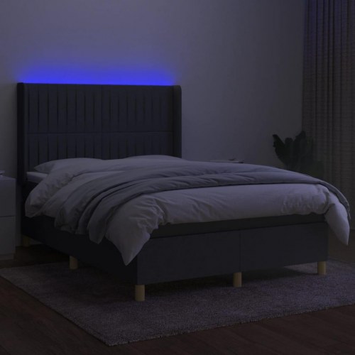 Kontinentalseng med LED-lys 140 × 200 cm - stof, mørkegrå