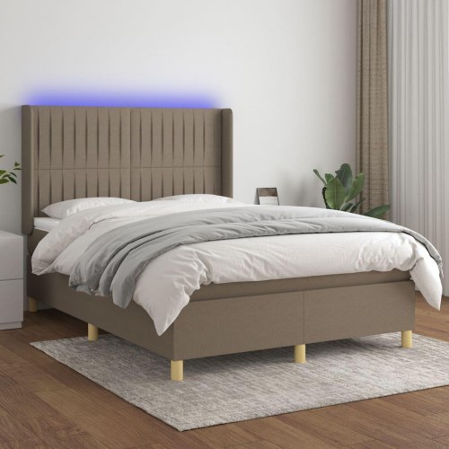 Kontinentalseng med LED-lys 140×200 cm - stof, gråbrun