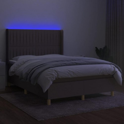 Kontinentalseng med LED-lys 140×200 cm - stof, gråbrun