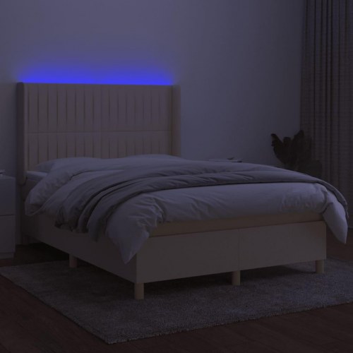 Kontinentalseng med LED-lys 140x200 cm - stof, cremefarvet