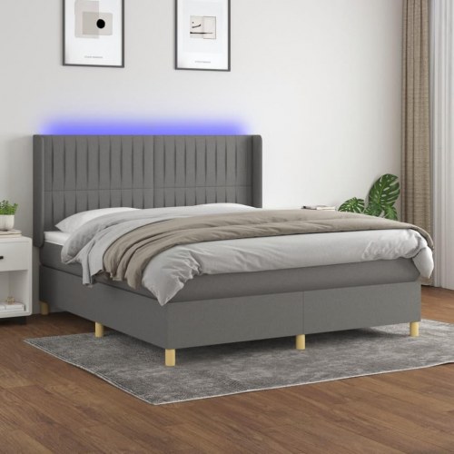Kontinentalseng med LED-lys 160×200 cm - stof, mørkegrå