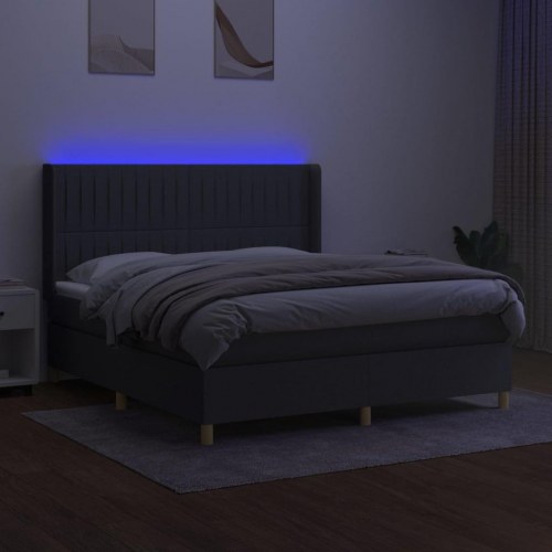 Kontinentalseng med LED-lys 160×200 cm - stof, mørkegrå