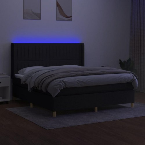 Kontinentalseng med LED-lys 160×200 cm - stof, sort