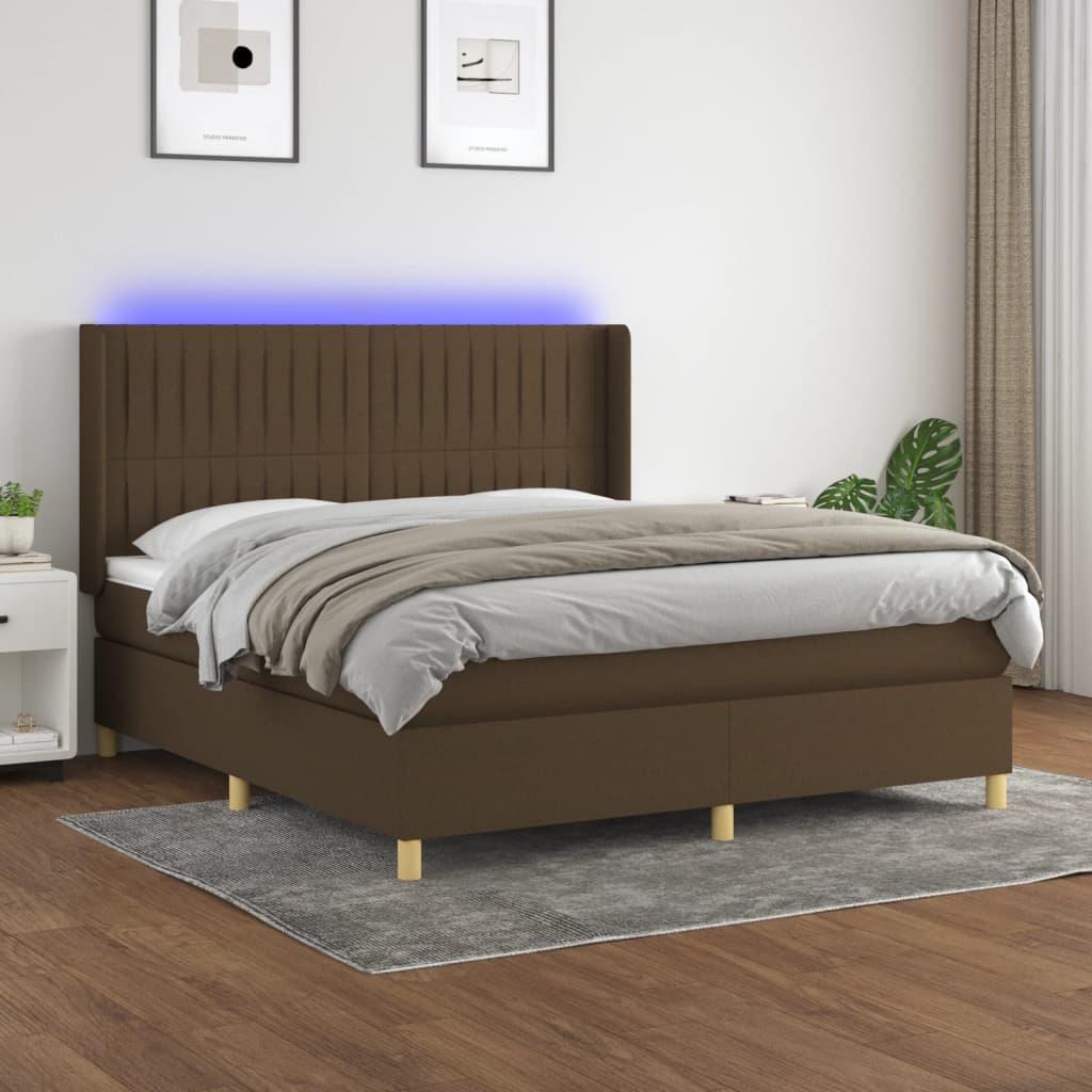 Kontinentalseng med LED-lys 160×200 cm - stof, mørkebrun