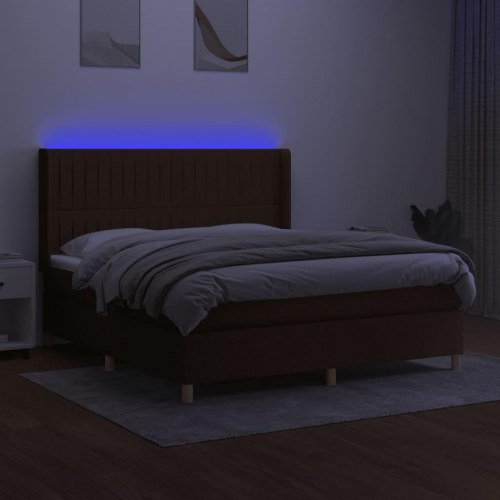 Kontinentalseng med LED-lys 160×200 cm - stof, mørkebrun