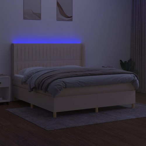 Kontinentalseng med LED-lys 160x200 cm - cremefarvet stof
