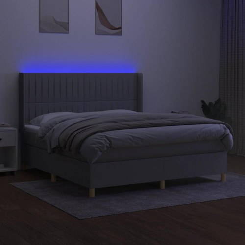 Kontinentalseng med LED-lys 180×200 cm - stof, lysegrå