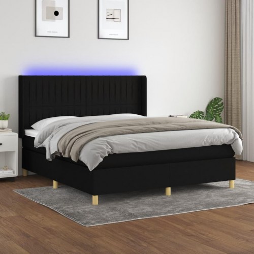 Kontinentalseng med LED-lys 180×200 cm - stof, sort