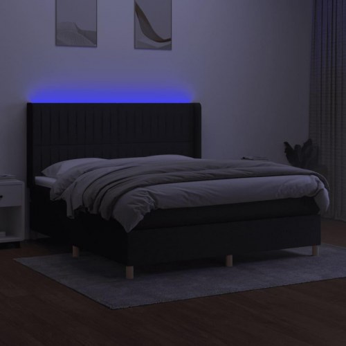 Kontinentalseng med LED-lys 180×200 cm - stof, sort