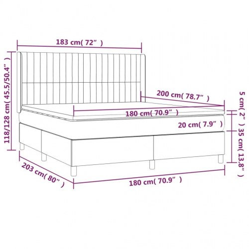 Kontinentalseng med LED-lys 180×200 cm - stof, sort