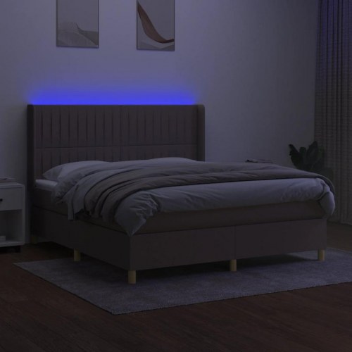Kontinentalseng med LED-lys 180×200 cm - stof, gråbrun