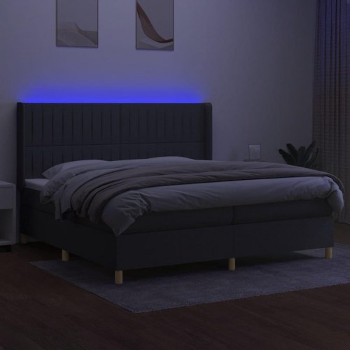 Kontinentalseng med LED-lys 200 x 200 cm - stof, mørkegrå